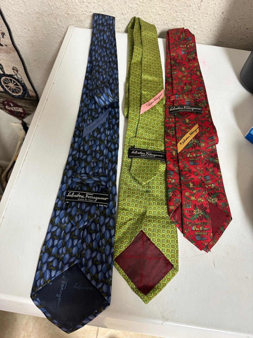 Salvatore Ferragamo Set of Three Silk Ties in Blue, Green, and Red